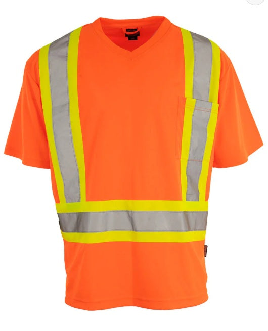 Forcefield Hi Vis V-Neck Short Sleeve Safety Tee Shirt