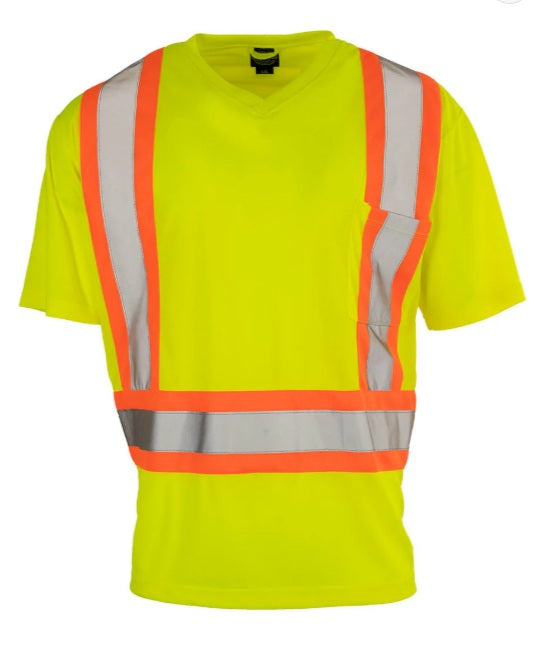 Forcefield Hi Vis V-Neck Short Sleeve Safety Tee Shirt